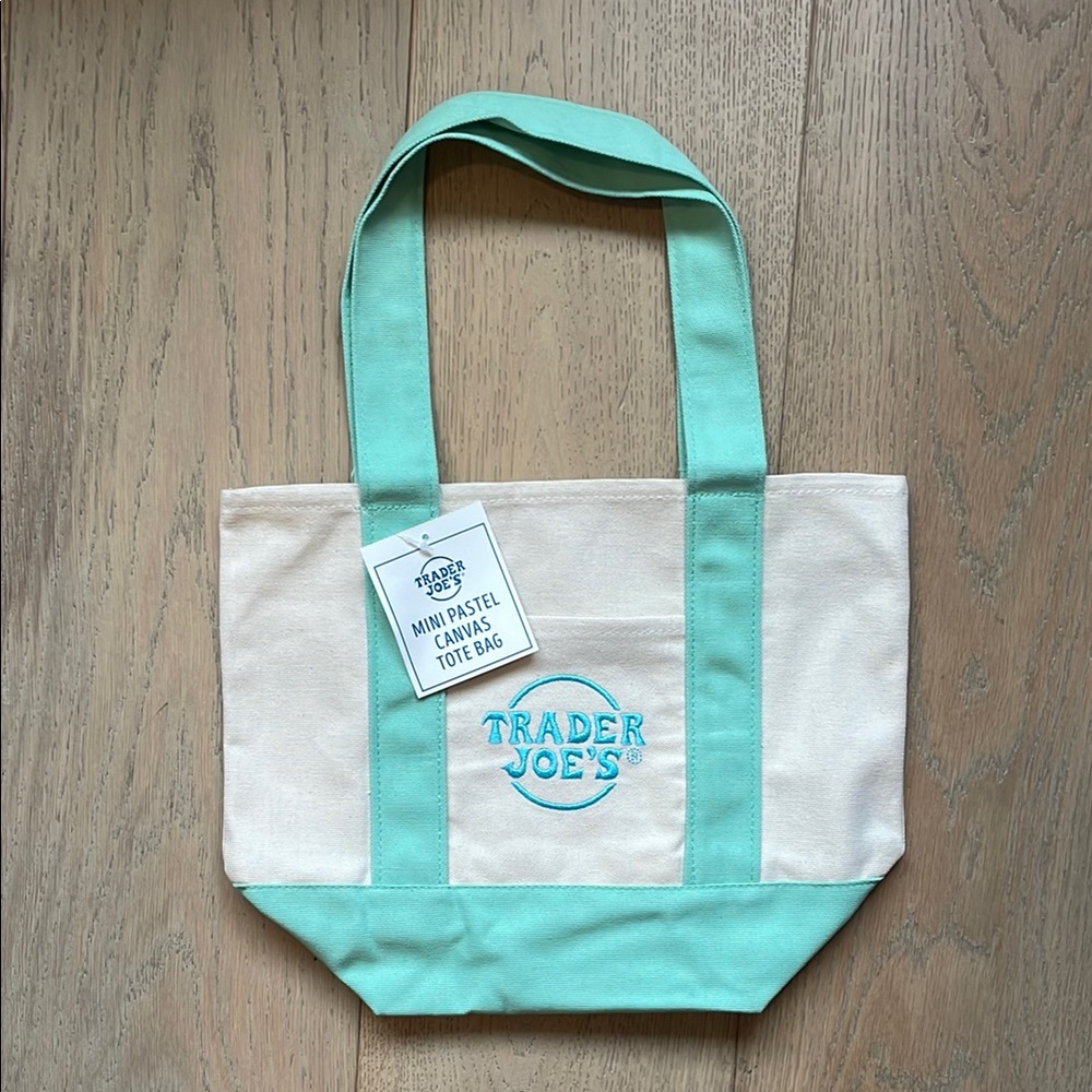 Mint and Cream Canvas Tote Bag